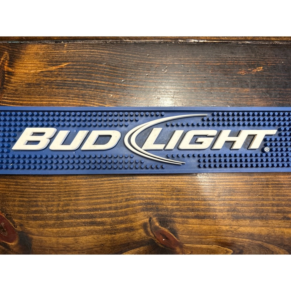 Bud Light Blue Rubber Bar Mat Spill Mat Rail Runner Home Bar Man Cave 23.5 Inch